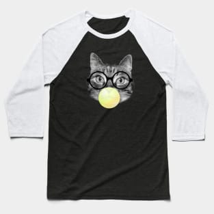 Funny cat and yellow bubble gum Baseball T-Shirt